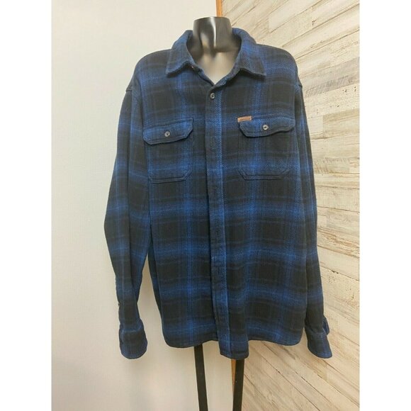 Men's Orvis XL Flannel Shirt Jacket Blue Plaid Button-Up Long Sleeve - Picture 1 of 4